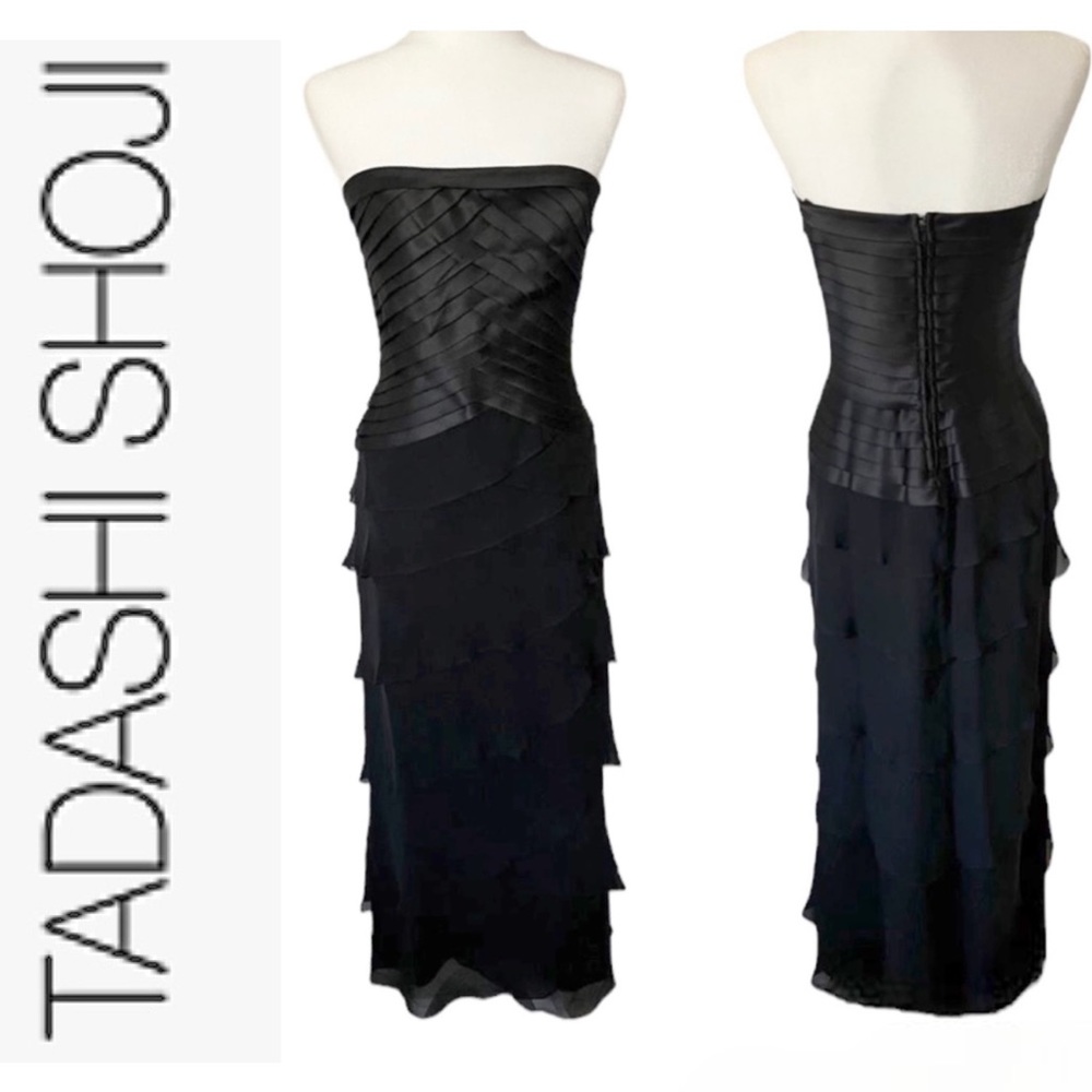 Vintage Tadashi Shoji Silk Chiffon Strapless Dress